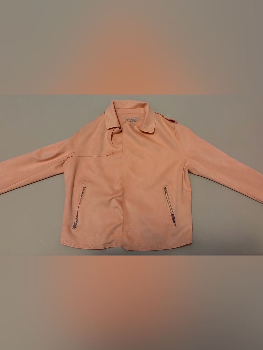 Light Peach Suede Zip Pocket Jacket